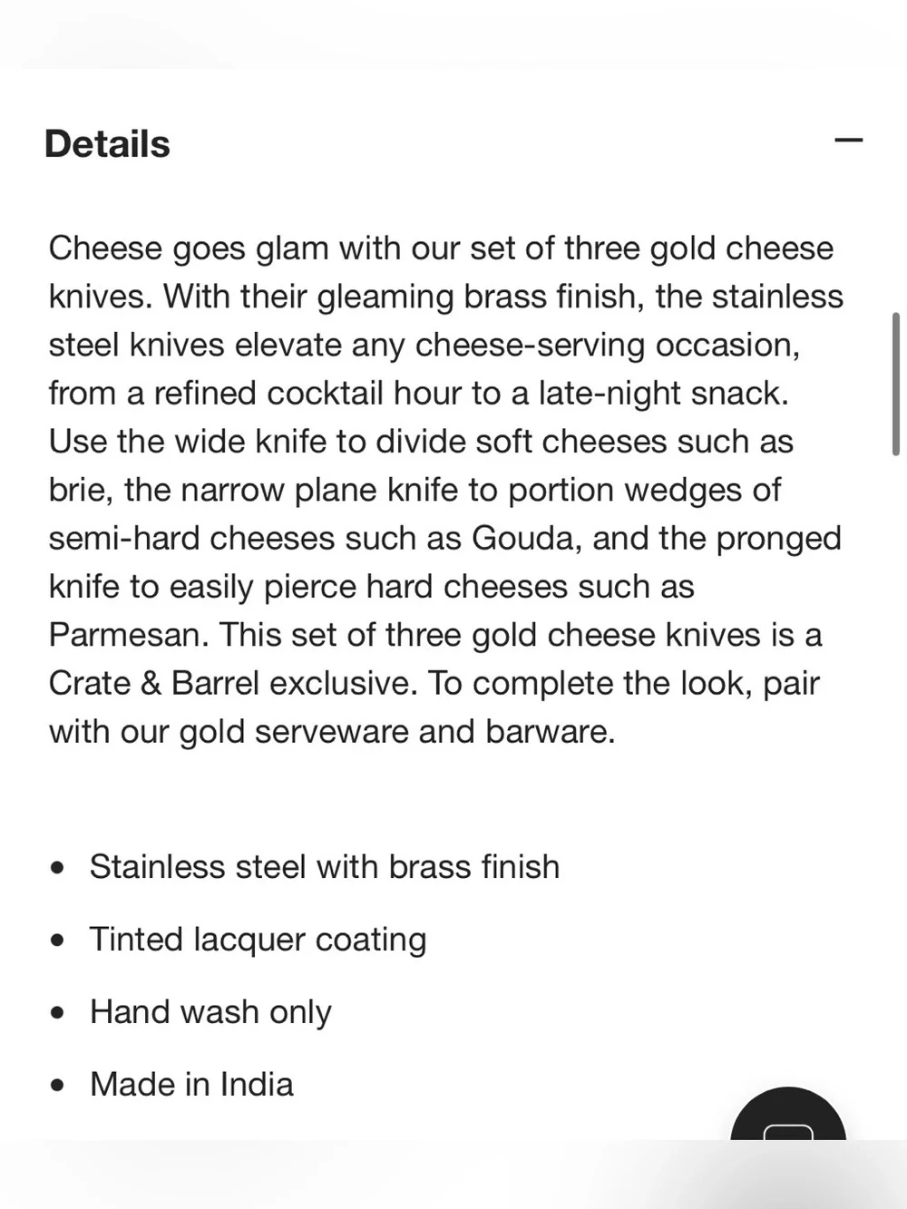 Crate&Barrel Gold Cheese 3-Piece Serving Set